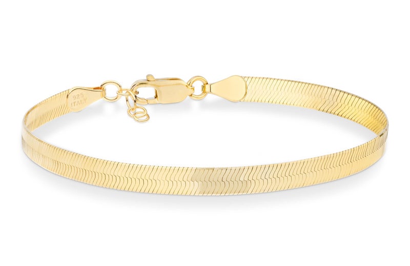 Miabella Italian Solid 925 Sterling Silver, 18K Gold Plated 4.5mm Flexible Flat Herringbone Link Chain Bracelet for Women, Made in Italy (yellow-gold-plated-silver, Length 6.5 Inches+0.5" ext.) - Image 1